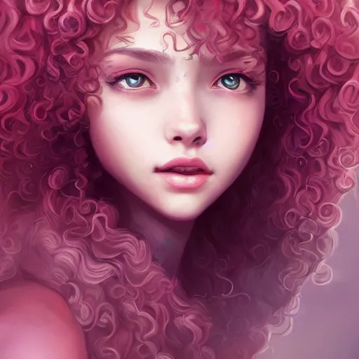 Prompt: teen girl, curly pink hair, gorgeous, amazing, elegant, intricate, highly detailed, digital painting, artstation, concept art, sharp focus, illustration, art by Ross tran