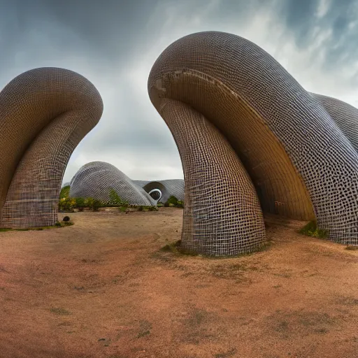 Image similar to 8 k photography from a strange alien city, organic buildings