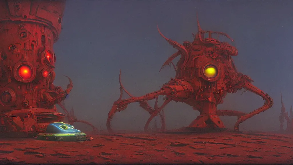 Image similar to mysterious whimsical sculpture of alien technology by paul lehr and john schoenherr and john harris, cinematic matte painting