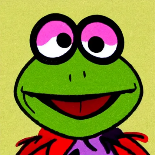 Prompt: kermit the frog in the style of romero britto