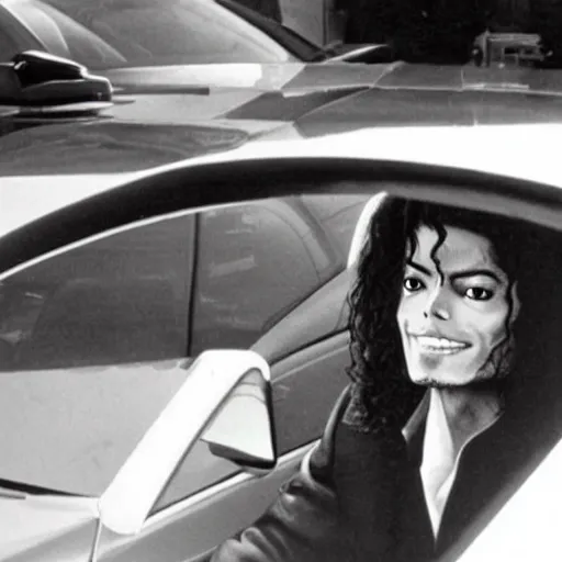 Image similar to michael jackson in a lamborghini convertible