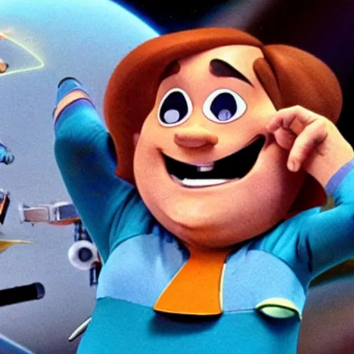 Prompt: A picture of Danny DeVito playing Spacely Sprocket in a live action The Jetsons Movie.