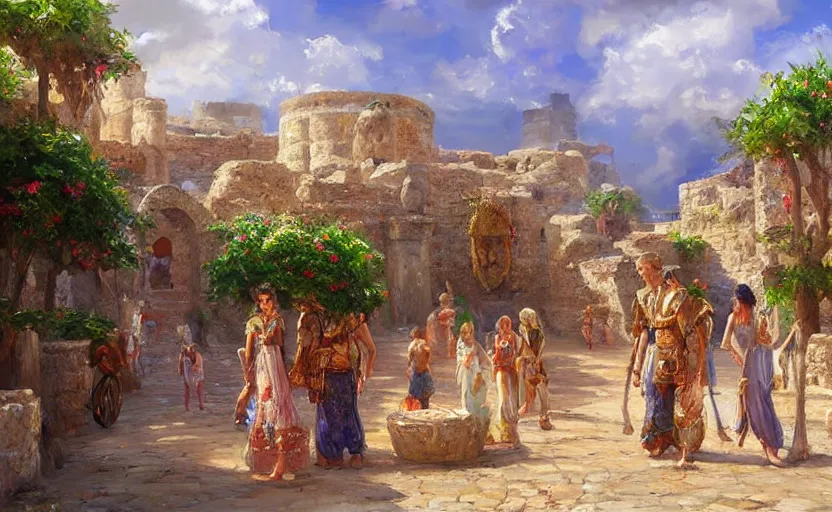 Image similar to Ancient elfic city. By Konstantin Razumov, highly detailded