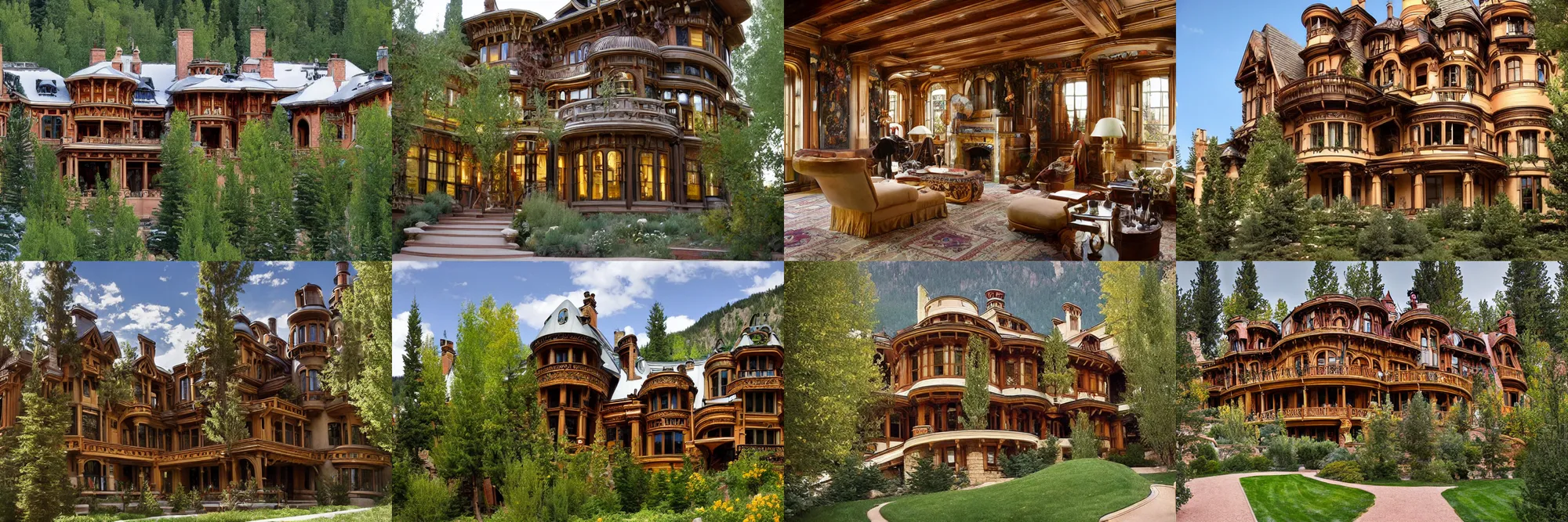 Prompt: alphonse mucha personal dream mansion in Aspen