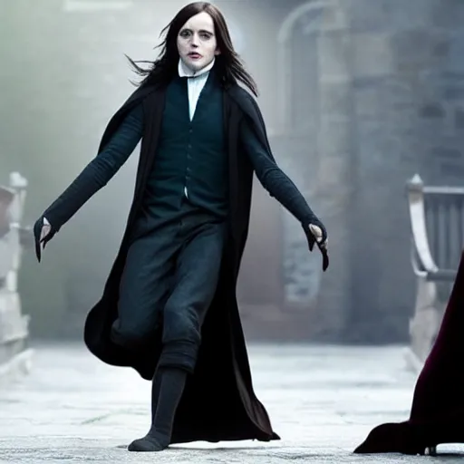 Image similar to Emma Watson as Professor Severus Snape, full body shot