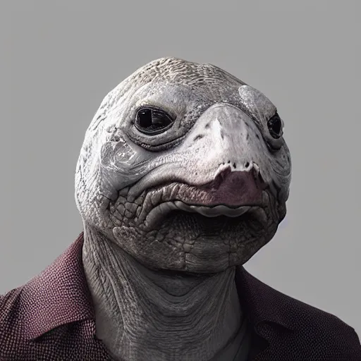 Prompt: mitch mcconnell sticking his head out of a turtle shell, jaws, octane render, unreal 5 engine