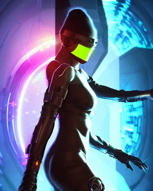 cyber punk ninja, female, prismatic highlights, unreal | Stable ...