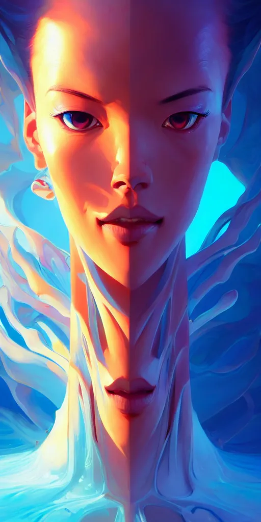 Image similar to hyper detailed ultra sharp of a beautiful fractal face ’ s. behance hd by jesper ejsing, by rhads, makoto shinkai and lois van baarle, ilya kuvshinov, rossdraws radiating a glowing aura global illumination ray tracing hdr, 8 k