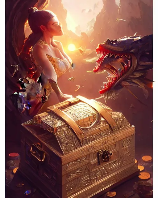 Image similar to A living treasure chest with sharp teeth, highly detailed, intricate crystals, sharp focus, interior design art by Artgerm and Greg Rutkowski and WLOP