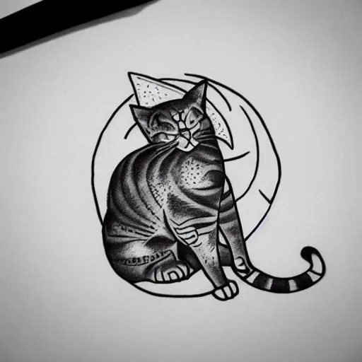 Image similar to tattoo sketch in polynesian style cat hugging the sun