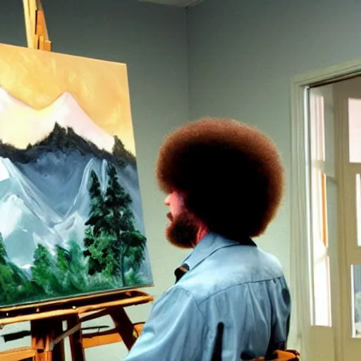 Prompt: bob ross painting an painting of bob ross, recursion