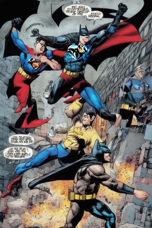 Prompt: batman beating superman in a fight