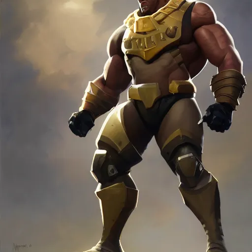 Image similar to greg manchess portrait painting of armored the foundation aka dwayne the rock johnson from fortnite as overwatch character, medium shot, asymmetrical, profile picture, organic painting, sunny day, matte painting, bold shapes, hard edges, street art, trending on artstation, by huang guangjian, gil elvgren, ruan jia, greg rutkowski, gaston bussiere