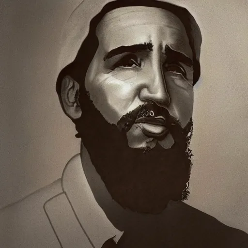 Prompt: portrait of a justin trudeau dreesed as fidel castro, photography, sepia, realism, realistic