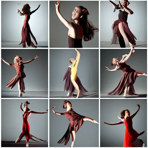 Prompt: four images of dancing girl