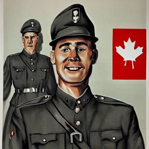 Prompt: recruitment poster for the Canadian Army, communist theme