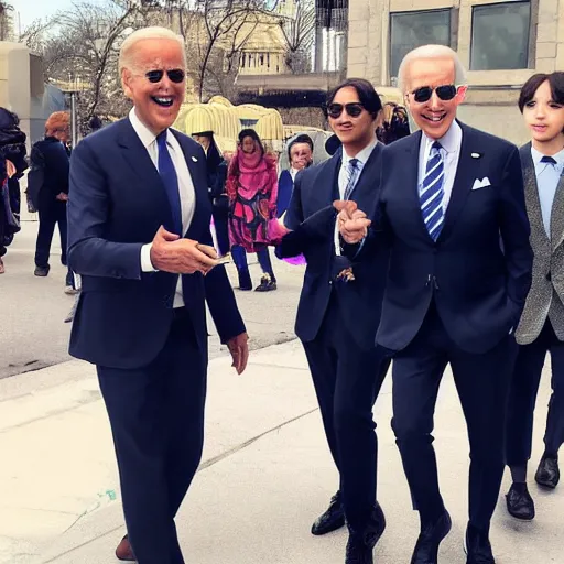 Prompt: Joe biden smoking weed with BTS