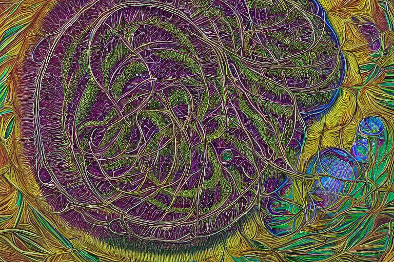 Image similar to nerve plant on an old crt television, by alex grey and ernst haeckel