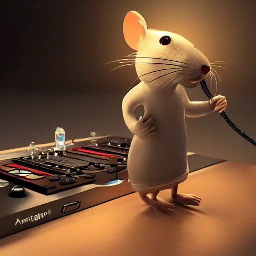 Image similar to masterpiece amazing stunning painting of a beautiful mouse who is a techno DJ by Anton Pieck, Artgerm ; 3d unreal engine, 4k 3d render,
