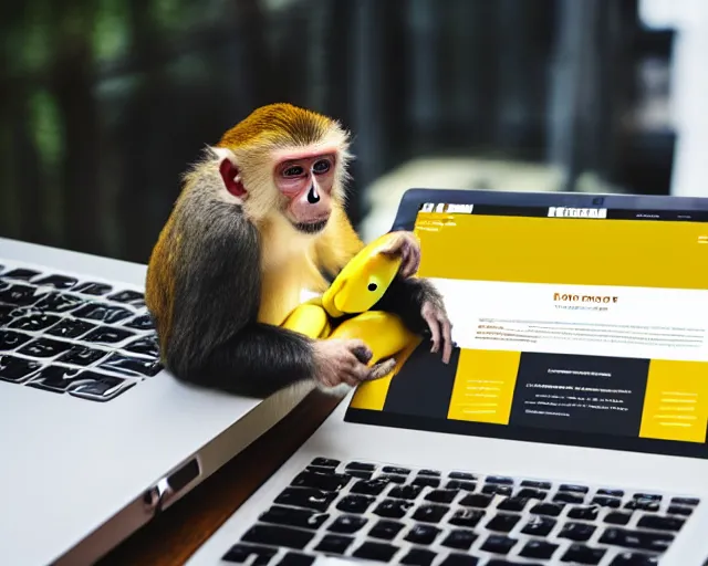 Prompt: monkey doing linkbuilding for a website with banana