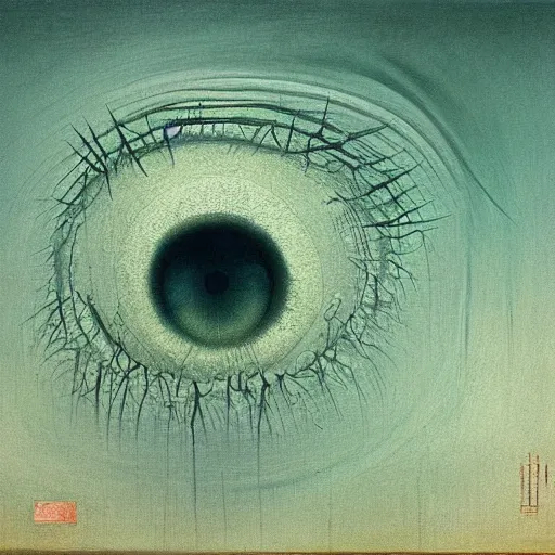 Image similar to her eyes wide by zdzislaw beksinski, oil on canvas