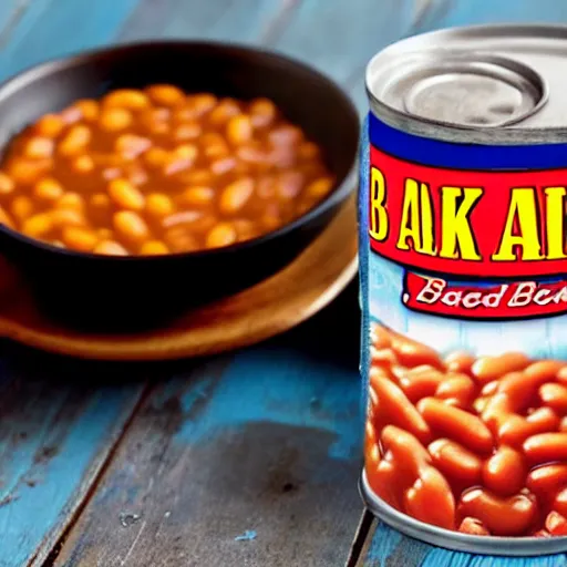 Prompt: a can of baked beans. a man of baked means. a fan of baked beans.