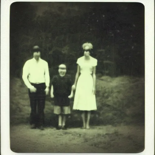 Image similar to old polaroid of a family, there is a gloomy atmosphere in the ambient