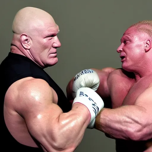 Prompt: Brock Lesnar punching an old man