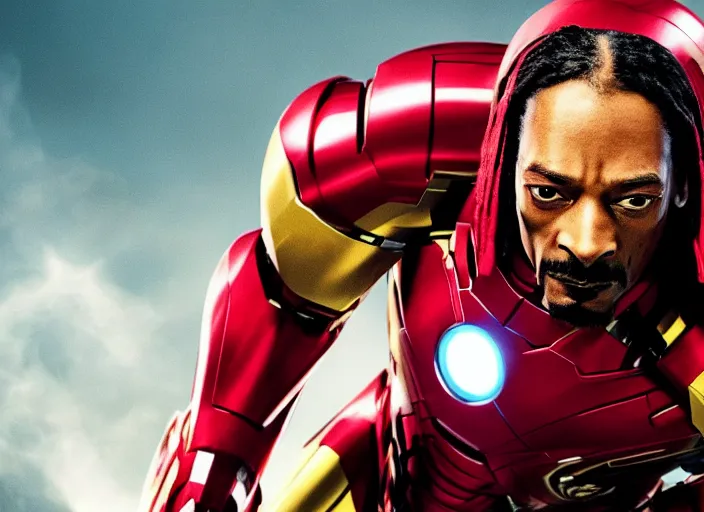 Image similar to film still of snoop dogg snoop dogg snoop dogg as iron man in new avengers film, 4k