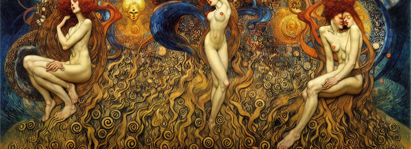 Image similar to Divine Chaos Engine by Karol Bak, Jean Delville, William Blake, Gustav Klimt, and Vincent Van Gogh, symbolist, visionary