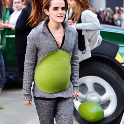 Image similar to emma watson wearing an avocado costume