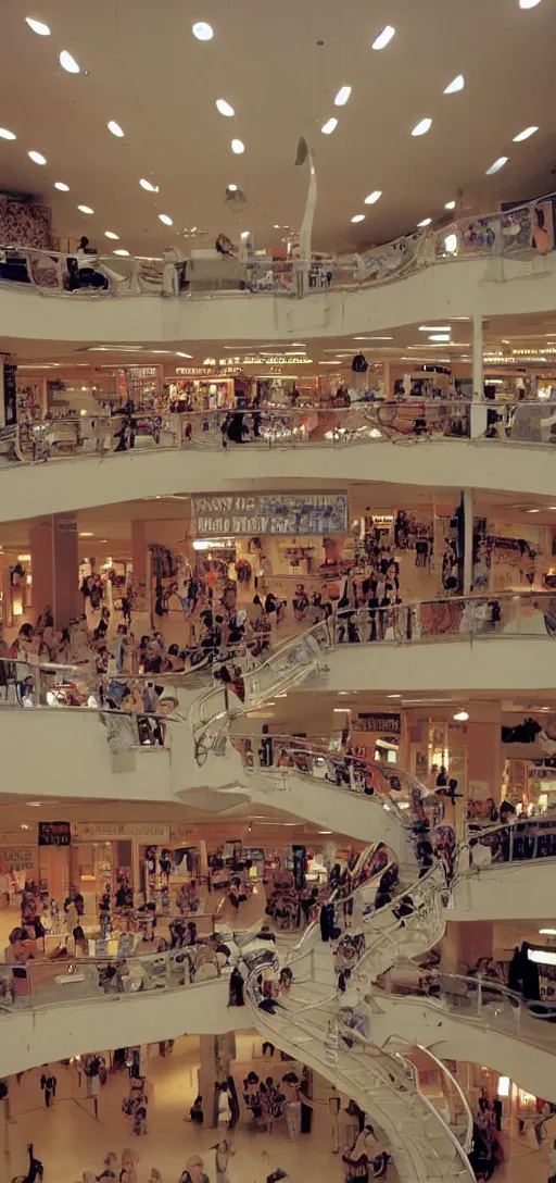 Prompt: the interior of a 1 9 8 0 s mall