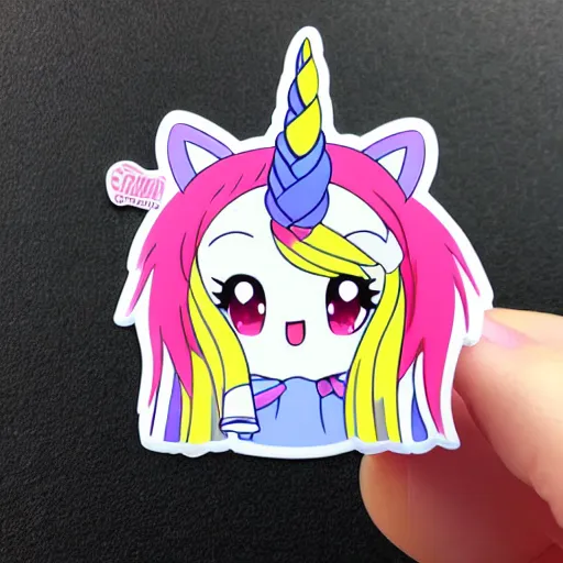 Image similar to die cut sticker of anime chibi kawaii cute tsundere unicorn