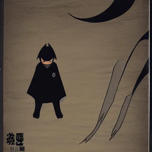 Image similar to mazoku, yokai boy, boy wearing vantablack cloak, vantablack cape