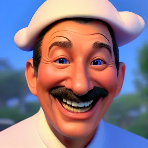 Image similar to walt disney smilin, hyperrealistic, concept art, octane render, unreal engine 5, trending on deviantart, highly detailed, high quality, 8 k, soft lighting, cute, natural lighting, realistic face, trending on artstation, elegant clothes, profile picture, path traced, disneyland background