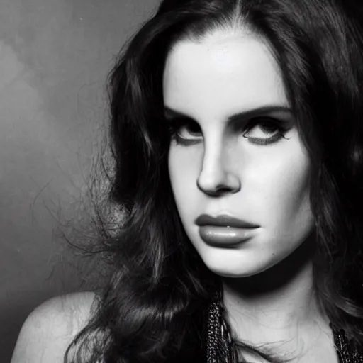 Prompt: photo of lana del rey in a black - metal band