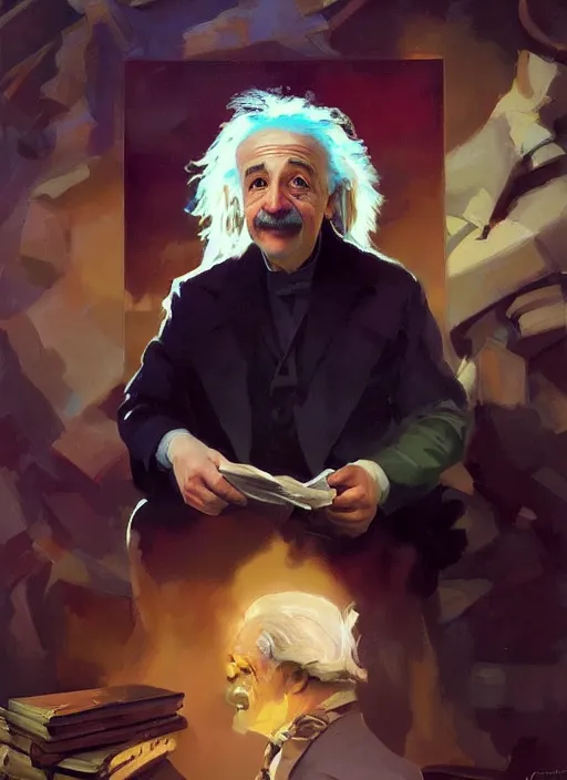 Prompt: portrait of albert einstein, painting by sargent and leyendecker, fantasy, medium shot, asymmetrical, intricate, elegant, matte painting, illustration, hearthstone, by rhads, by greg rutkowski, by greg tocchini, by james gilleard, by joe fenton