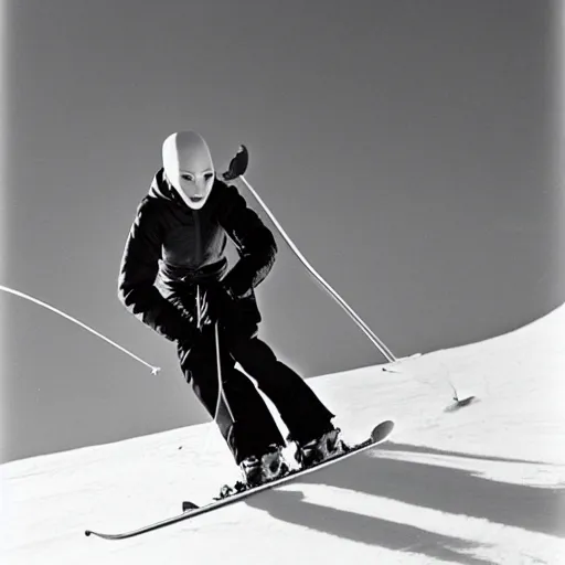 Prompt: portrait of nosferatu skiing alone, sport photography