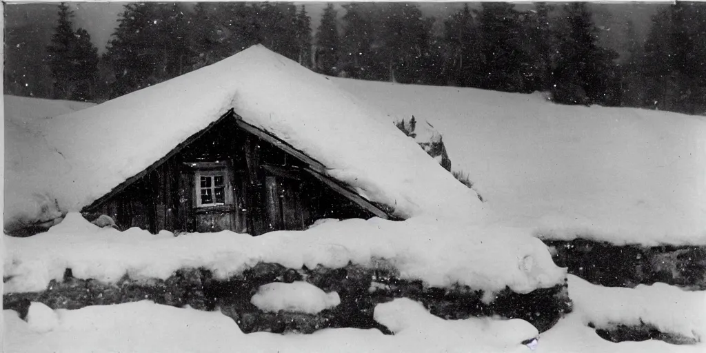 Image similar to 1 9 2 0 s photography of hut in the alps being submerged in snow