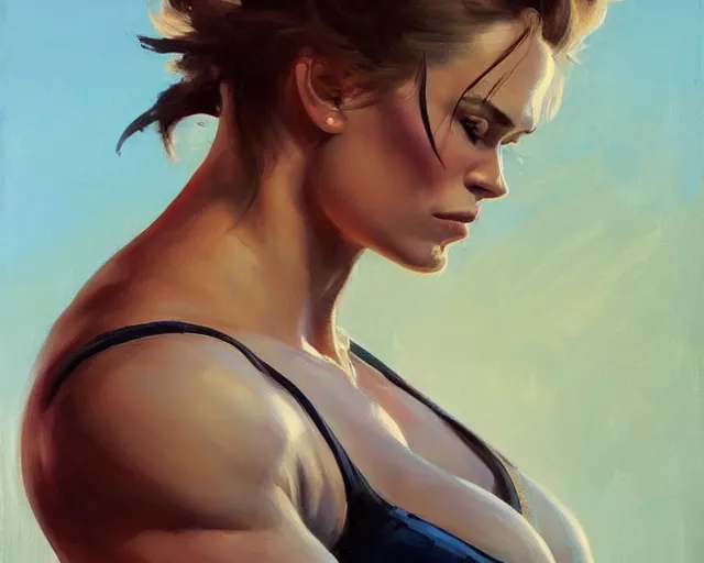 Image similar to greg manchess portrait painting of keira knightley as beautiful thick female bodybuilder zarya from overwatch, medium shot, asymmetrical, profile picture, organic painting, sunny day, matte painting, bold shapes, hard edges, street art, trending on artstation, by huang guangjian and gil elvgren and sachin teng