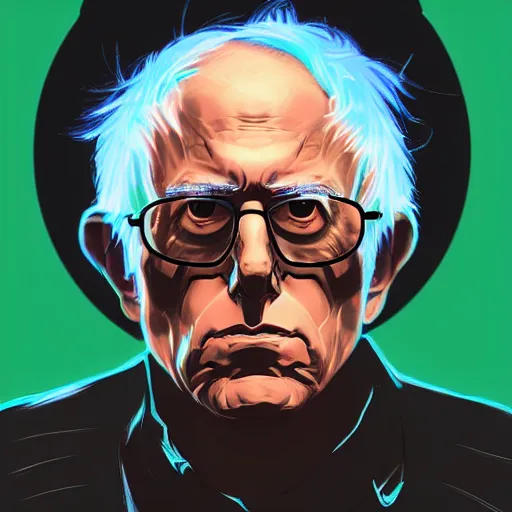 Image similar to cyberpunk bernie sanders as the leader of a futuristic communist nation, cybernetics, sharp lines, digital, artstation, colored in