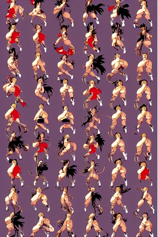 Prompt: Mai Shiranui sprite sheet from KOF(1988)