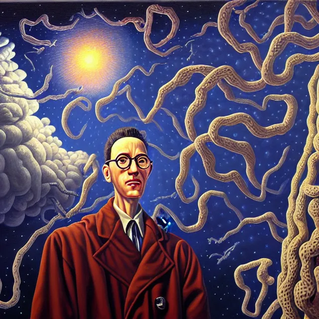 Prompt: an oil on canvas portrait painting of max stirner, surrealism, surrealist, cosmic horror, rob gonsalves, high detail