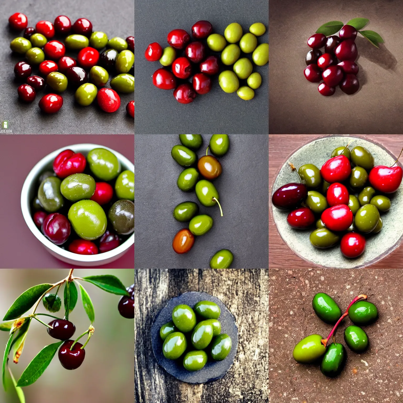 Prompt: there is one cherry, here is one olive, together they make two total things