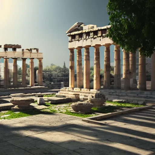 Image similar to the Ancient Greek agora if it was made in 2050 with social spaces and people building various projects, concept art, 4k