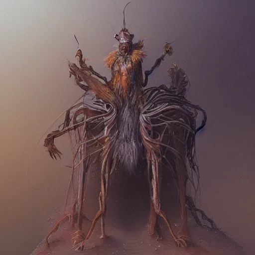 Prompt: A painting of an anthropomorphic ant queen standing on her hind legs formian pathfinder, digital art 4k unsettling , Wayne Barlowe Pierre Pellegrini Greg Rutkowski