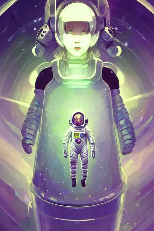 Prompt: portrait armored astronaut girl, floating inside spaceship command room viewing galaxy, ssci-fi mirror neon reflect light and fantasy, intricate and very very beautiful and elegant, highly detailed, digital painting, artstation, concept art, smooth and sharp focus, illustration, art by tian zi and WLOP and alphonse mucha