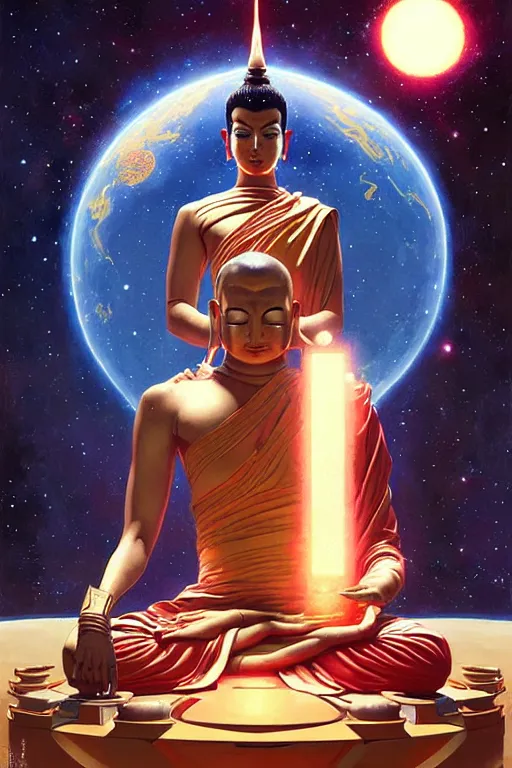 Image similar to space buddhism, futurism, painting by greg rutkowski, j. c. leyendecker, artgerm