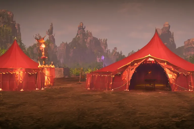 Image similar to 3d sculpt of a huge dark fantasy gothic circus tent, artstaton, League of Legends, red dead redemption2, overwatch, digital illustration