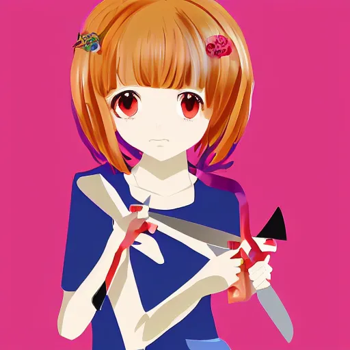 Image similar to portrait of a cute girl holding scissors, anime, digital art,